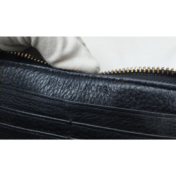 Michael Kors Black Leather Logo Zip Around Credit Card Long Wallet - Picture 12 of 16